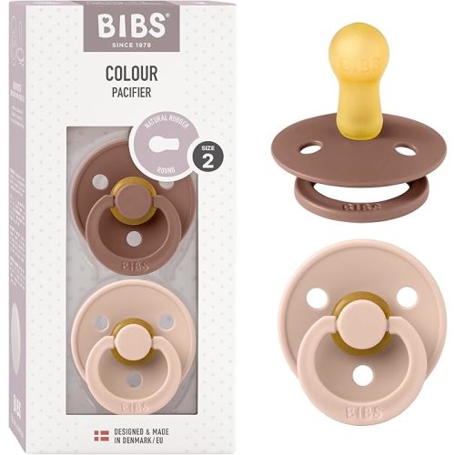 Bibs Colour Pacifier 2-Pack | BPA Free Soother, Round Nipple. Natural Rubber Latex,