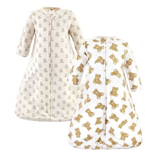 Hudson Baby Cotton Long-Sleeve Wearable Sleeping Bag, Sack, Blanket, Teddy Bear Long Sleeve, 18-24 Months