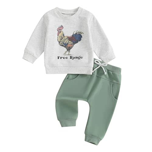 Ursobutegl Toddler Baby Boys Outfits Western Country Farm Long Sleeve Sweatshirt Pullover Tops Jogger Pants Set Fall Clothes