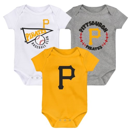 3-6 mo Pittsburgh Pirates Gold/White/Heather Gray Pittsburgh Pirates Biggest Little Fan 3-Pack Bodysuit Set