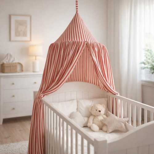 Red Striped Linen Canopy for Nursery, Baby Bed Canopy, Play Tent Canopy, Neutral Nursery Decor, Custom Height