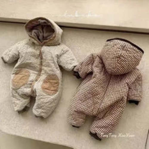 Checkered Snowsuit (6-12 months, beige brown)