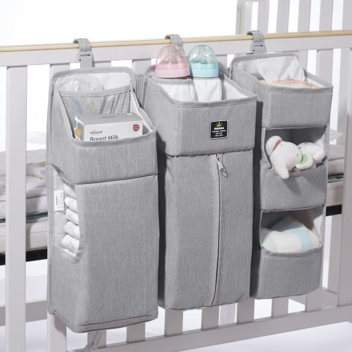 Sunveno 3-in-1 Crib Nursing Organizer Set for Baby Essentials Storage, Gray