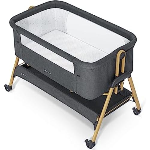 ANGELBLISS Baby Bassinet, Bedside Sleeper, Easy Folding Bedside Crib with 100% Breathable & Washable Mattress Baby Bed, 6-Level Adjustable Portable Bassinets for Safe Co-Sleeping for Newborn Infant