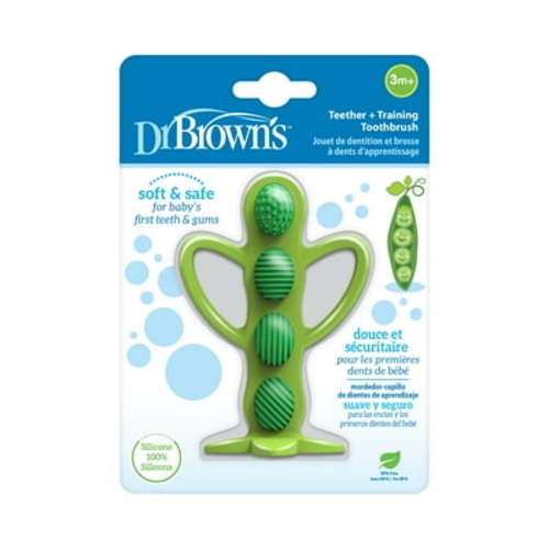 Dr. Brown's Infant Teething Peapod Teether and Training Toothbrush, BPA Free, 100% Silicone, 3months+