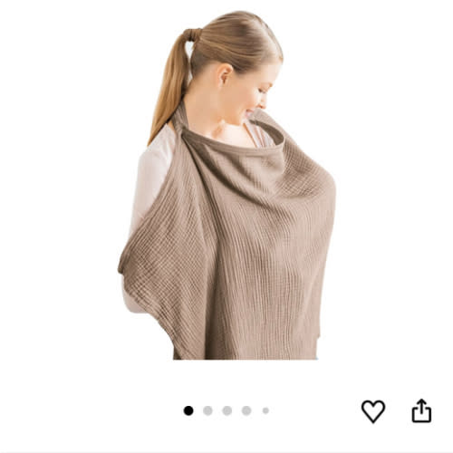 Konssy Muslin Nursing Cover for Baby Breastfeeding, Breathable 100% Cotton Breastfeeding Cover with Rigid Hoop for Mother Nursing Apron, Multi-use Carseat Canopy (Brown)