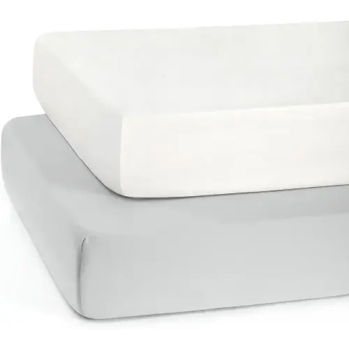 TILLYOU Baby Crib Sheets for Boys Girls, Fitted Crib Sheet 2 Pack for Standard Crib and Toddler Mattresses, Super Soft Toddler Bed Sheets, 28"x52"x8", White & Gray