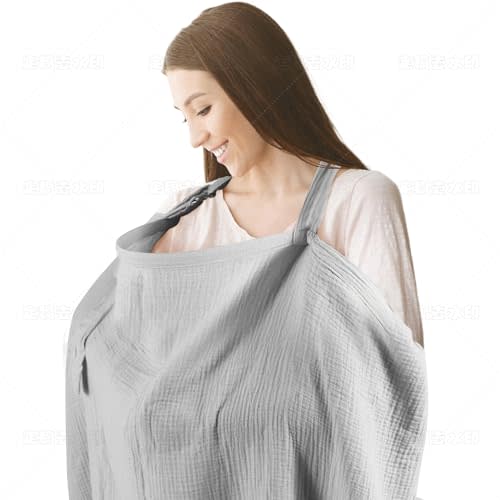 Muslin Breastfeeding Cover for Baby Moms- Allows Hands-Free Baby Check, 100% Cotton, Featuring Windproof Straps, Includes A Small Potable Storage Pocket, Baby Breast Feeding Must Haves