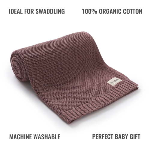 Wugugu Organic Ribbed Baby Swaddle Blanket - 100% Soft Cotton Knit for Boys Girls Stroller Cuddle Blanket for Newborns Light Coffee