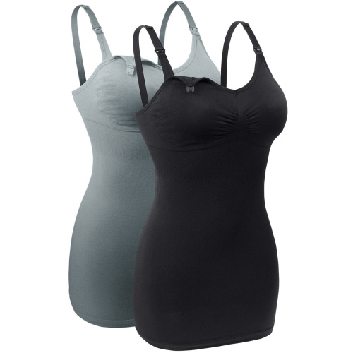 DAKIMOE Womens Nursing Tank Tops for Breastfeeding Maternity Camisoles with Built in Bra Sleep Maternity Cami Bras Pack of 2