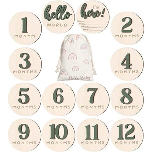 Baby Monthly Milestone Announcement Signs Wood,Green,Number