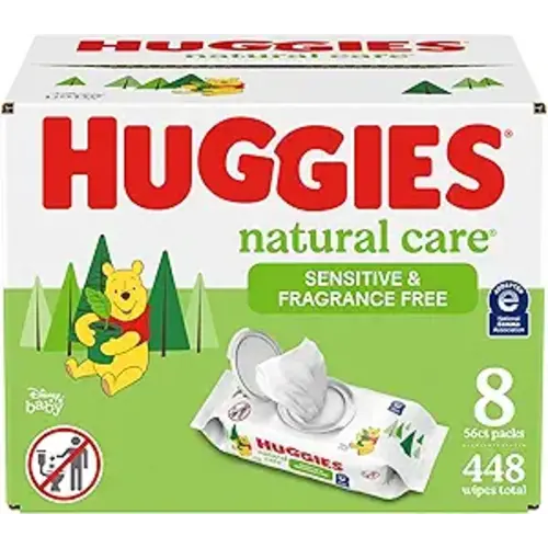 Huggies Natural Care Sensitive Baby Wipes, Unscented, Hypoallergenic, 99% Purified Water, 8 Flip-Top Packs (448 Wipes Total) - 56 Count (Pack of 8)