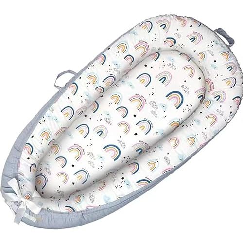 Baby Lounger Cover for Newborn 0-24 Months Soft Baby Nest Cover Co Sleeping Bionic Design Organic Breathable Lounger Pillow for Newborn Infants Rainbow