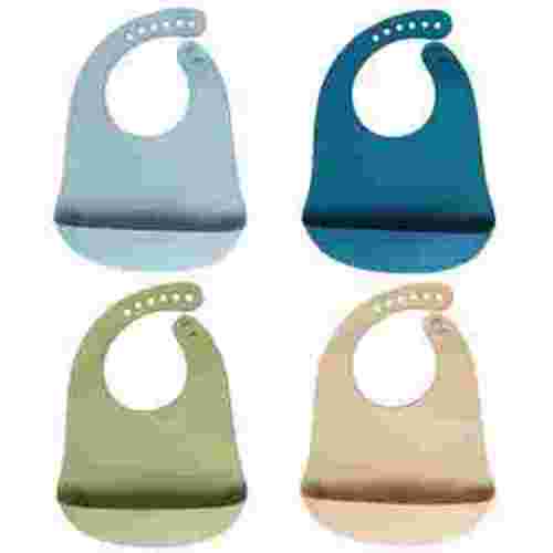 Hengguang 4Pcs Silicone Baby Bibs, Soft Waterproof Feeding Bibs with Food Catcher Pocket, BPA Free Adjustable Bibs for Baby Boy and Girl(Blue)
