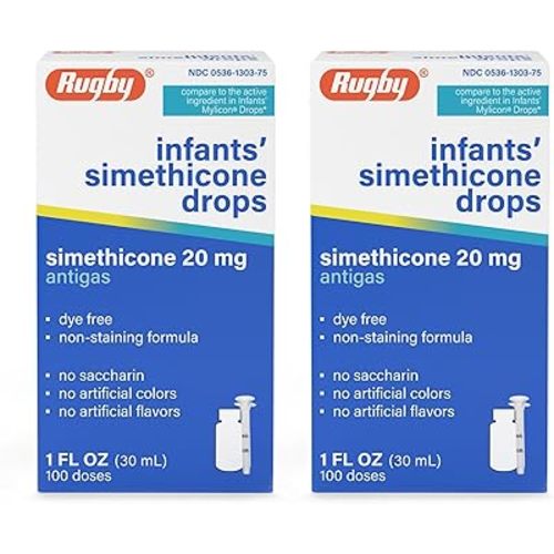 Rugby Dye-Free Infants' Gas Drops - Simethicone 20 mg Liquid Drops for Newborns, Babies, Toddlers, and Kids - Fast Relief from Gas Discomfort - No Artificial Colors or Flavors - 1 Fl. Oz. (2 Pack)