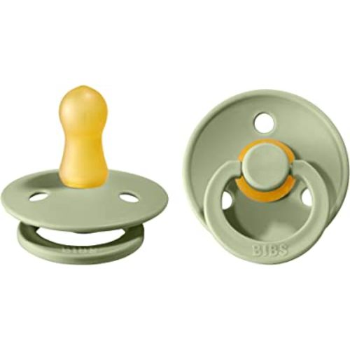 BIBS Pacifiers | Natural Rubber Baby Pacifier | Set of 2 BPA-Free Soothers | Made in Denmark | Sage | Size 0-6 Months