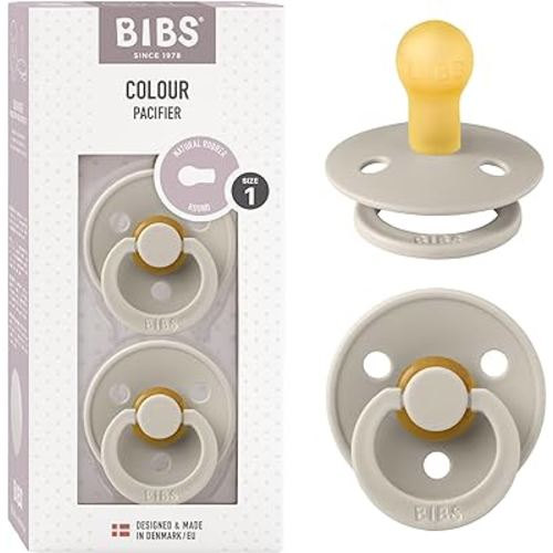 BIBS Pacifiers | Natural Rubber Baby Pacifier | Set of 2 BPA-Free Soothers | Made in Denmark | Sand | Size 0-6 Months