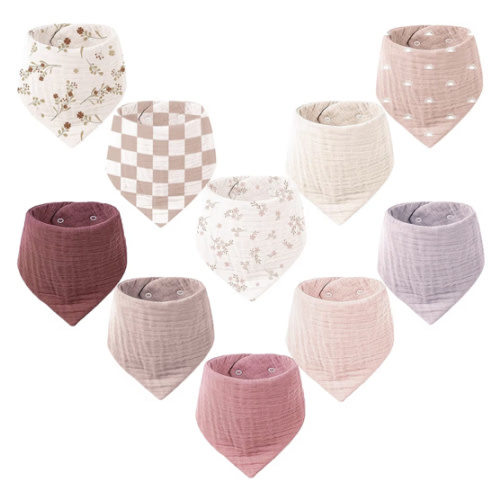 Konssy Muslin Baby Bibs 10 Pack Baby Bandana Drool Bibs 100% Cotton for Unisex Boys and Girls, Soft Absorbent Set for Teething and Drooling