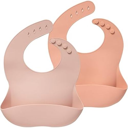 Moonkie Silicone Baby Bibs Set Of 2 | BPA Free Waterproof | Soft Flexible Adjustable Silicone Bibs for Babies & Toddlers(Blush/Muted)