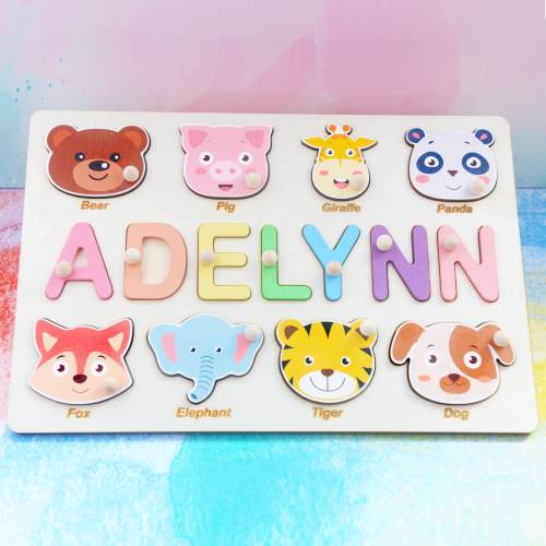 Personalized Puzzle Name Board, Toy Gifts for Baby Girls, Custom Name Puzzle for Toddlers, Custom Wooden Baby Keepsake, Baby Shower Gift