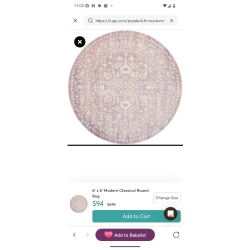 Purple 6' x 6' Modern Classical Round Rug | Rugs.com