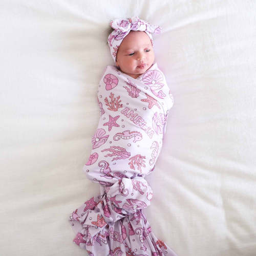 Tiny Tides Personalized Swaddle Blanket | Pink