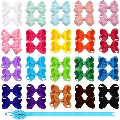 OAOLEER Hair Bow Clip, 20 Colors 3 Inch Grosgrain Ribbon Bows Hair Alligator Clips Hair Barrettes Hair Accessories for Girls Toddler Infants Kids Teens Children