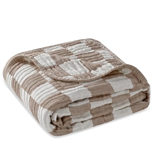 HardNok Ultra Soft Muslin Baby Blanket,A Versatile Swaddle and Bed Blanket for Babies, Toddlers, Boys, and Girls (1 Coffee Checkered 1 Pack).