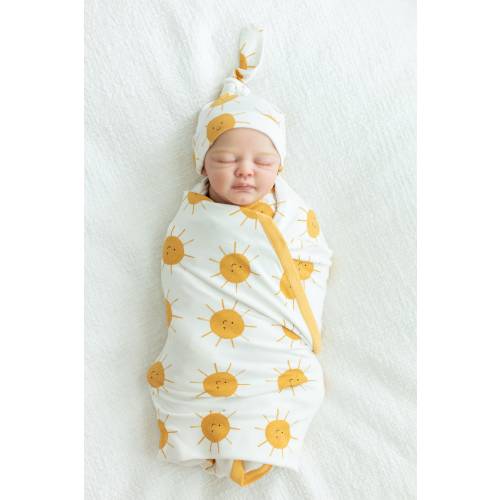 Sunshine Baby Swaddle Blanket and Newborn Hat Set /by Baby Be Mine Maternity /Baby Shower Gift / Baby Girl or Baby Boy / Ready To Ship