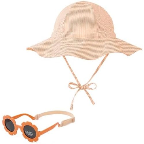 Zando UPF 50+ Wide Brim Baby Sun Hat with Sunglasses 0-12M - Sun Protection Infant Toddler Bucket Hat Adjustable for Outdoor