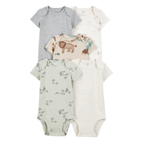 Baby Boy 5-Pack Safari Short Sleeve Bodysuits - Beige/Cream/Grey/Green - Carter's | Carter's