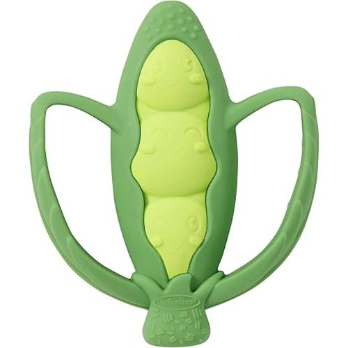 Infantino Lil' Nibbles Textured Silicone Teether -Sensory Exploration and Teething Relief with Easy to Hold Handles, Green Pea Pod