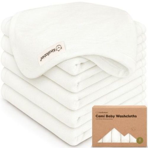 KeaBabies 6-Pack Cami Baby Washcloths for Newborn, 10x10 Organic Cotton Face Wash Cloths for Babies, Soft & Absorbent Baby Bath Towels (Soft White)