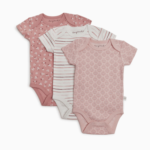 Tiny Kind 3 Pack Assorted Organic Cotton Bodysuits - Assorted Pinks, 0-3 M