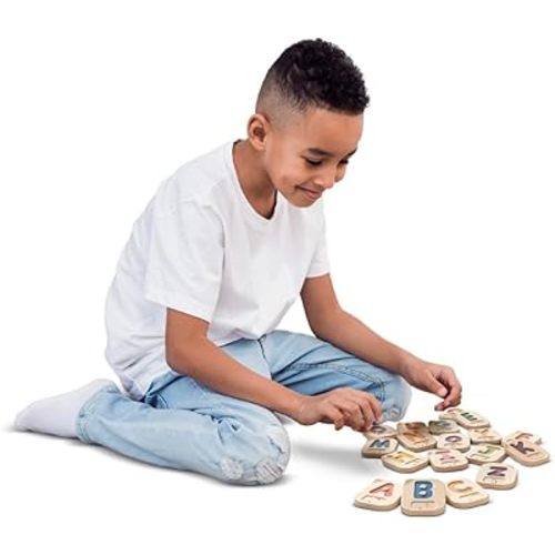 PlanToys Braille Alphabet A-Z Braille-Reading Alphabet Learning Toys - 26 Sustainably-Made Traceable Wooden Tiles with Upper and Lower Case Letters and Braille