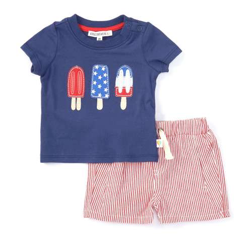 Adventurewear 360 Baby Boys 3-24 Months Round Neck Short Sleeve USA Popsicle T-Shirt & Shorts Set