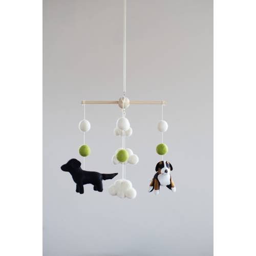 Bernese mountain dog and black Labrador baby mobile, girl or boy dog mobile, pet lover gift, baby shower gift