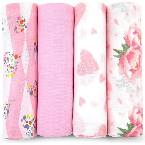 Bublo Baby Muslin Swaddle Blankets, Swaddle Blanket for Baby Boys and Girls, 3-Pack Breathable Premium 100% Cotton Baby Receiving Blankets, Exta Large Size 47x47 Inches, Floral