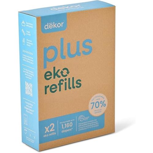Diaper Dekor Pail Refills for Plus Original & Eko Diaper Pails, 2 Pack Unscented| Extra Thick Refills Made With 70% Recycled Materials
