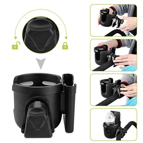Accmor Stroller Cup Holder with Phone Holder, Bike Cup Holder, Universal Cup Holder for Uppababy Nuna Doona Strollers, 2-in-1 Cup Phone Holder for Stroller, Bike, Wheelchair, Walker, Scooter - Black