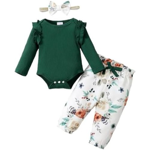 Baby Girl Clothes Infant Girl Ruffle Ribbed Romper Floral Pants Set Cute Newborn Girl Clothes