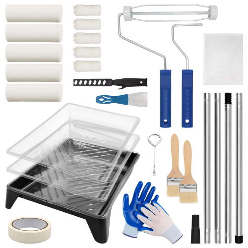 Tidymend Paint Roller Kit, 28 Pcs Paint Rollers with Extension Pole, Roller Paint Brush for Painting Walls