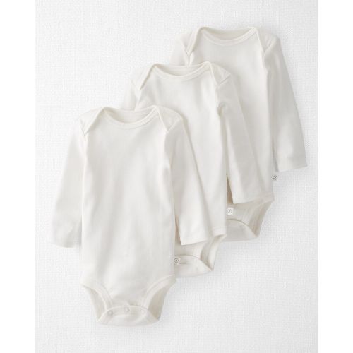 3-Pack Organic Cotton Bodysuits - 6M - White