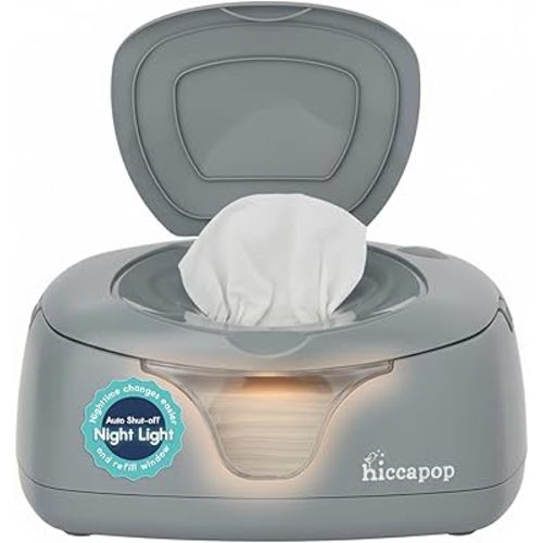 Hiccapop Baby Wipe Warmer and Baby Wet Wipes Dispenser | Baby Wipes Warmer for Babies | Diaper Wipe Warmer with Changing Light, Gray