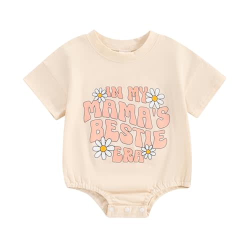 CREAIRY Newborn Baby Girl Outfits In My Mamas Bestie Era Daisy Bubble Romper Short Sleeve Bodysuit T-Shirt Summer Clothes