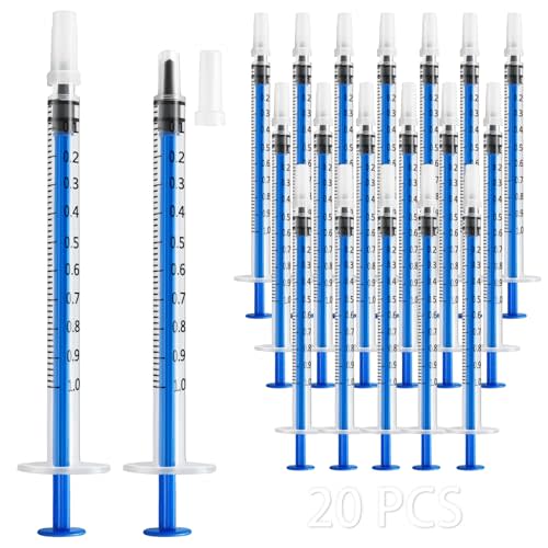 20 Pack 1ml Syringe for Liquid, 1cc Colostrum Syringes, Plastic Small Syringes with Cap for Scientific Labs, Measuring Liquids, Oral Dispenser, Feeding Pets - Individually Sterile Packed