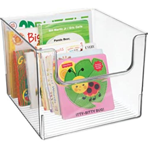mDesign Plastic Household Storage Organizer Bins with Open Dip Front for Kitchen, Bedroom, Bathroom, Office, Craft or Playroom Organization - Holds Toys, Books - Ligne Collection, Clear