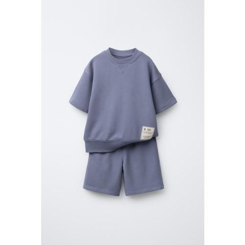 LABEL T-SHIRT AND PLUSH SHORTS SET - Mauve | ZARA United States