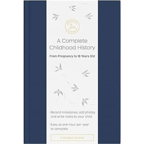 Promptly Journals, A Complete Childhood History: From Pregnancy to 18 Years Old (Navy Blue, Linen) | Baby Book and Pregnancy Journal | Baby Memory Book