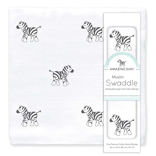 Amazing Baby - Sensory Muslin Swaddle Blanket, Premium Cotton, Zebra, Black and White for Baby Visual Development